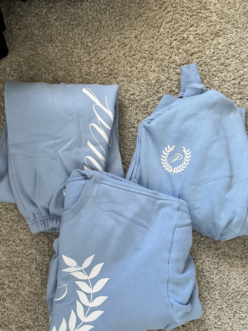 PINK Victoria's Secret Light Blue Graphic Sweatshirt Trio